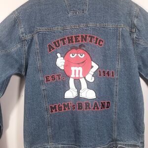 M&M's Denim Trucker Jacket Men Small Blue Jean Embroidered Streetwear Cotton